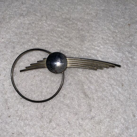 VINTAGE Astro Star Trek Brooch DESIGNER ART DECO GEOMETRIC 70s Silver Retro - Picture 1 of 4